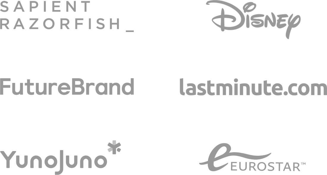 SapientRazorfish, FutureBrand, YunoJuno, lastminute.com, Eurostar and Disney