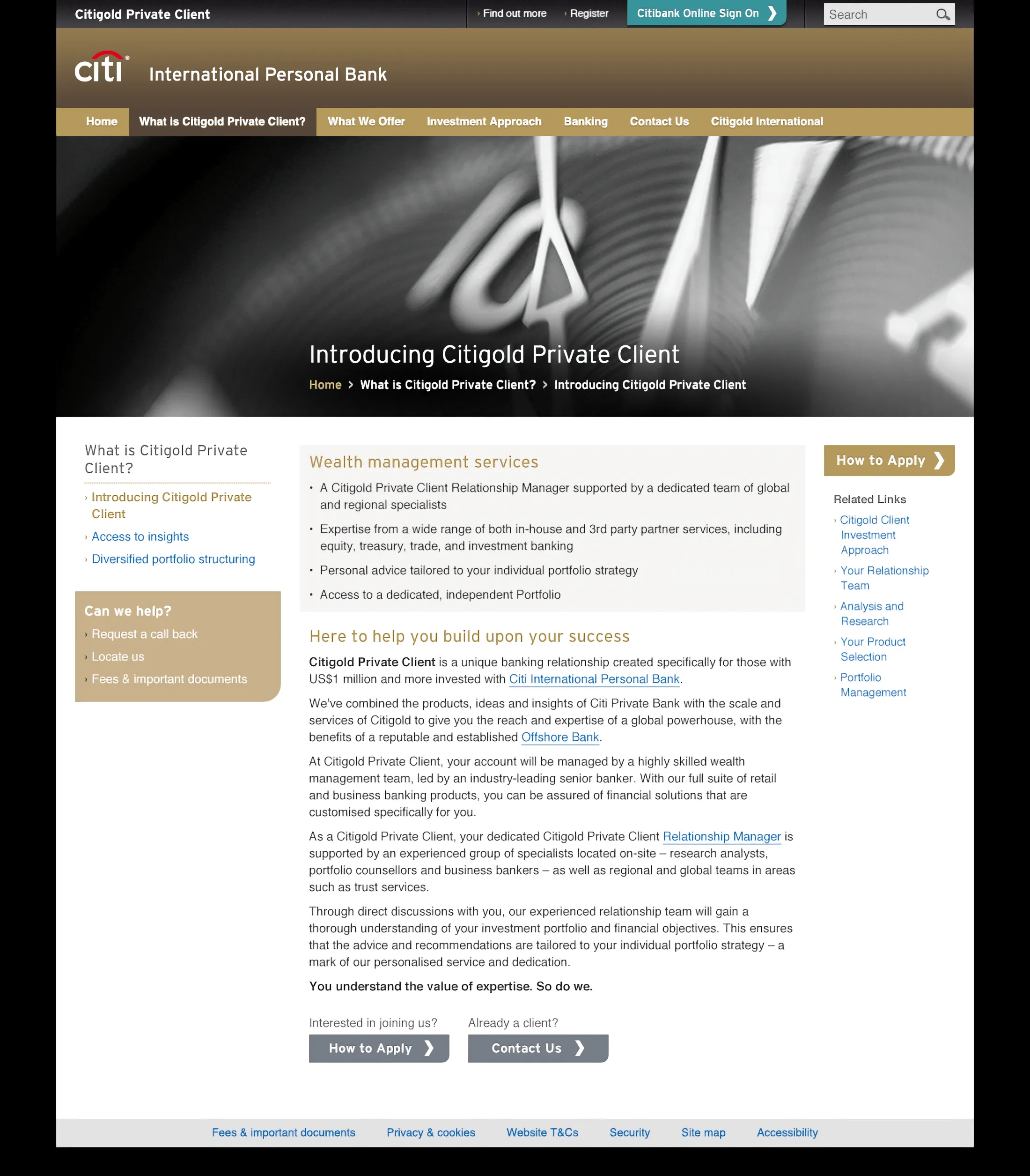 Citigold Private Client website