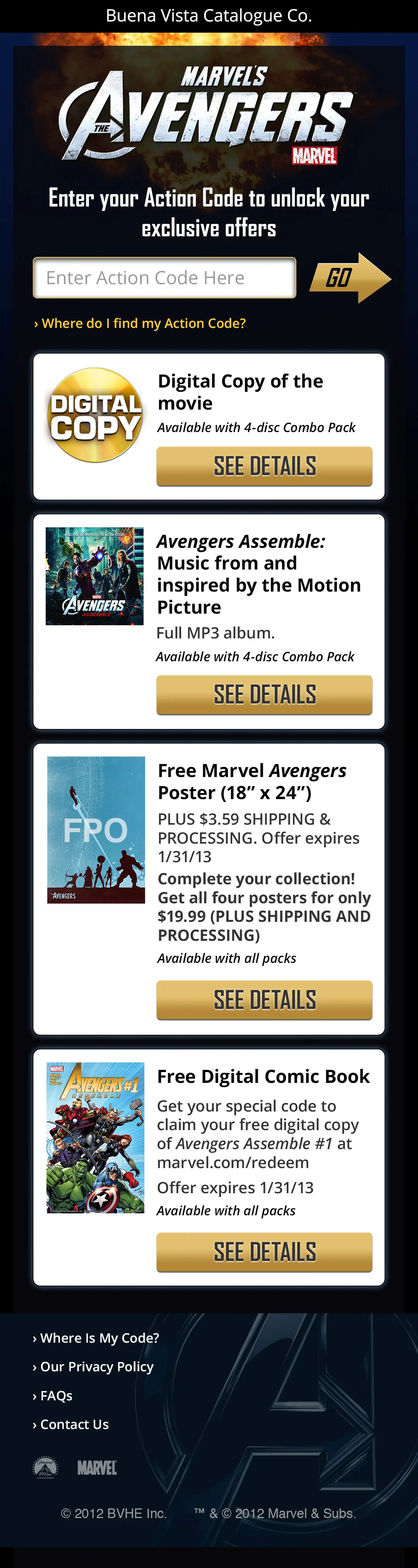 Avengers loyalty microsite