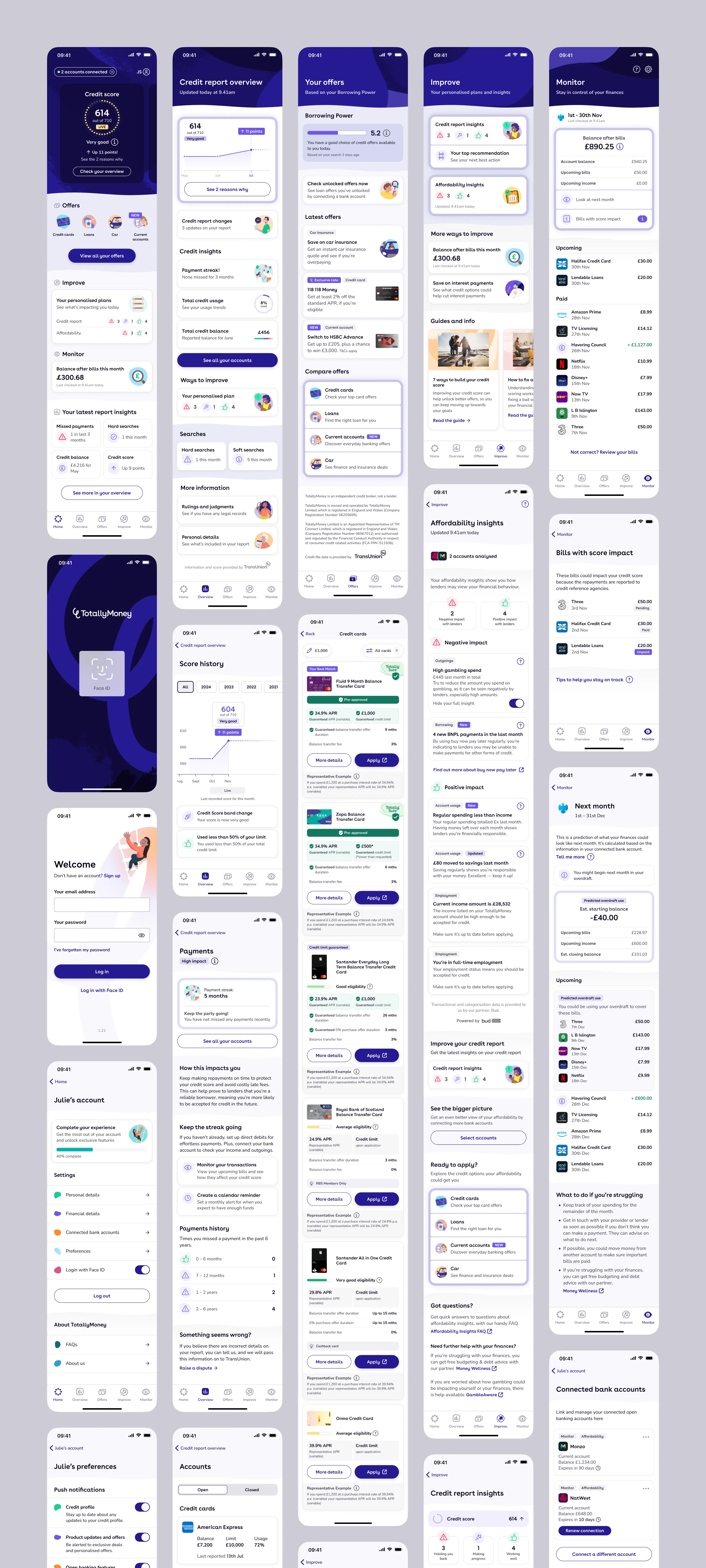 A selection of screens from the app in late 2024