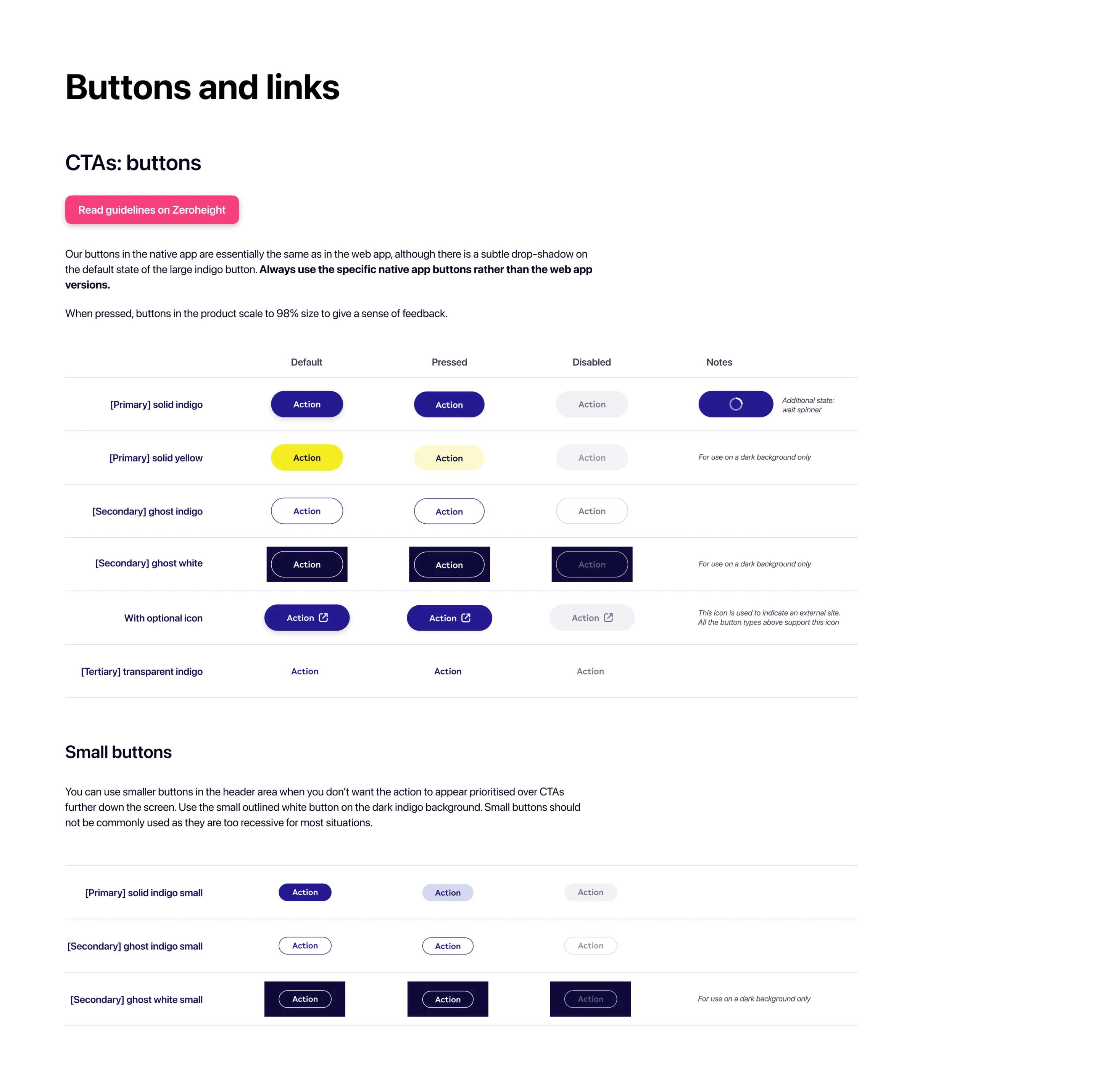 Buttons in the native app