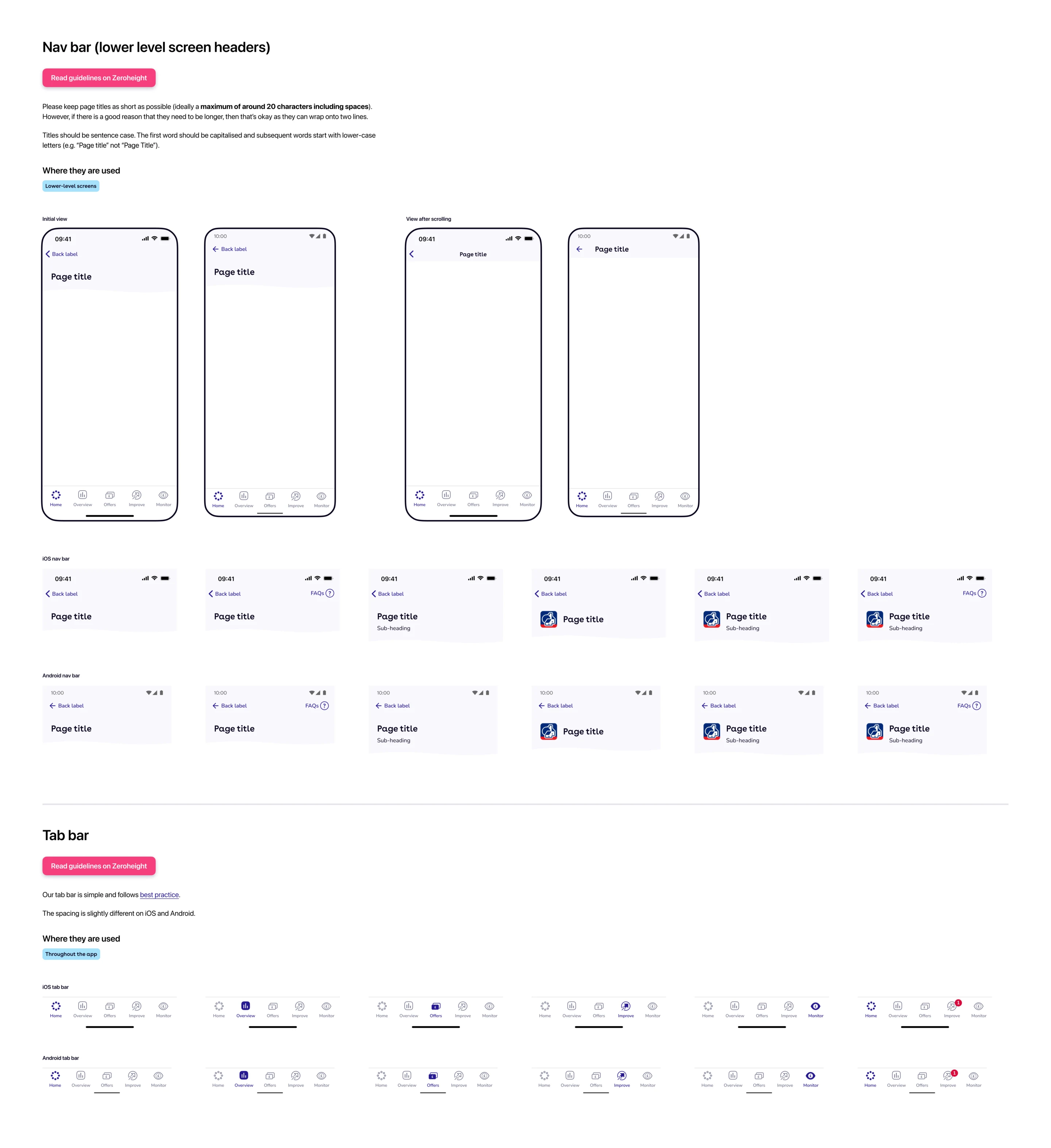 Top navigation and tab bars from the native app